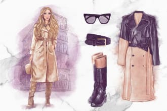 draw fashion illustration or clip art in watercolor style