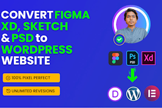 convert figma, sketch, adobe xd, and psd to wordpress