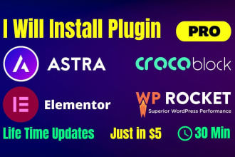 install elementor pro astra pro wp rocket crocoblock license