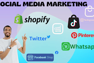 setup facebook instagram tiktok whatsapp twitter pininterest shop, shopify store