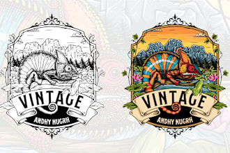make design retro vintage logo with hand drawn illustration