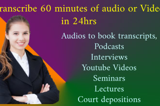 transcribe 60 minutes of audio or video in 24hrs