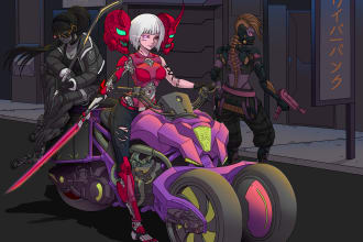 draw retro cyberpunk anime illustration