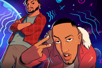 create album covers in a cartoon illustration or comic style