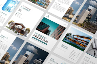 design business proposals, business presentations, pitch decks, and brochures