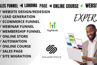 build landing page, website, sales funnel on gohighlevel and squarespace