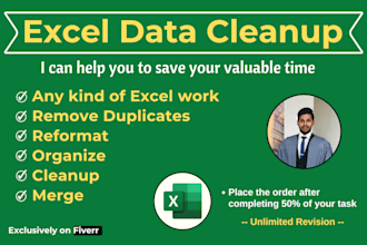 do ms excel data clean, organize, merge, split format and data sort
