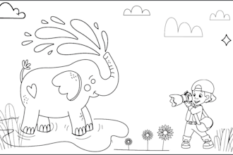 draw black and white line illustration for children book