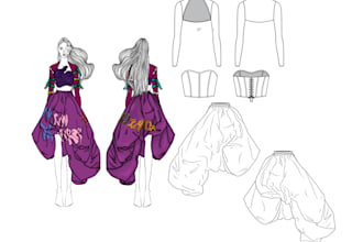 create fashion technical illustration, fashion flats