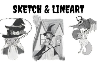 draw black and white illustrations, sketches, storyboards, line art