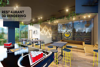 interior design and 3d render your restaurant, bar, cafe