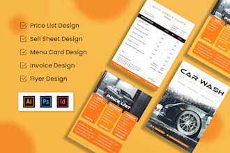 design sell sheet food menu invoice salon flyer price list
