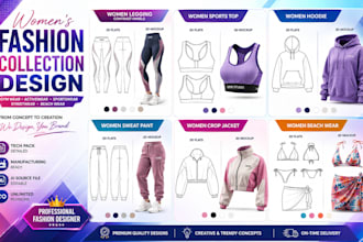 fashion design tech pack for women active wear and sport wear collections