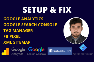 setup google analytics, search console, tag manager, XML sitemap and fix errors