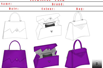 design any bag, purse,backpack handbags, technical drawing and tech pack