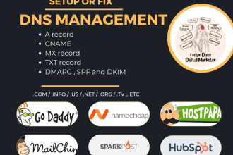 setup or fix a, cname, dns, mx, txt, dkim, spf, dmarc record