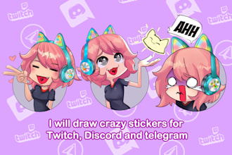 draw crazy stikers for twitch, discord and telegram