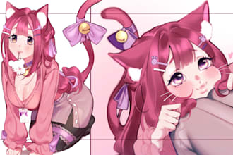 draw anime couple illustration, nsfw, fanart, vtube models