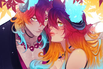 draw anime couple illustration, nsfw, fanart, vtube models