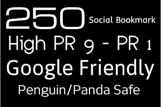 create 250 Social Bookmakrs from PR9 to PR1 sites