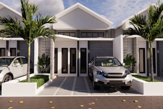 model and render exterior building with beautiful scenery