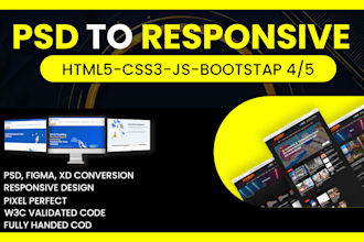 convert figma to HTML, PSD to HTML, sketch to HTML responsive bootstrap website