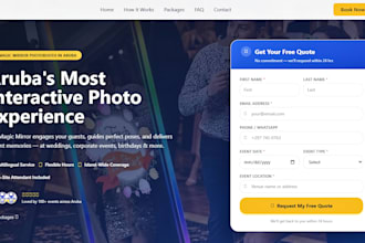 design photo booth website, 360 photo booth, party rental with booking features