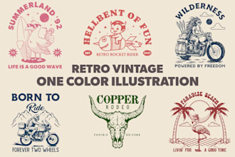 create retro vintage one color t shirt illustration
