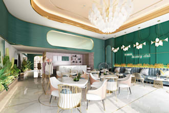 do retail store, restaurant, cafe, interior and 3d rendering