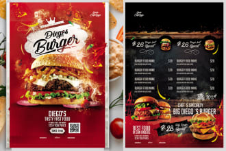 design restaurant food flyer, menu card, piece list, brochure, banner, poster