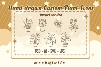 make custom lineart handdrawn plant doodles and icons