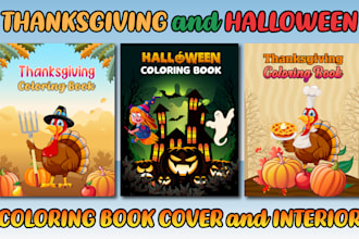 make thanksgiving halloween coloring book cover and interior for kdp