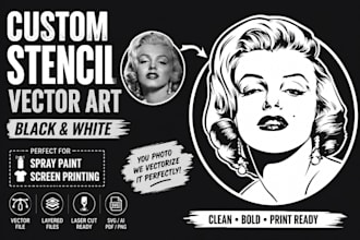 draw clean black and white silhouette stencil art for you