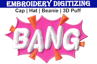 do embroidery digitizing for cap hat left chest logo and 3d puff