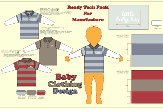 draw technical baby wear tech pack fashion clothing apparels design kids