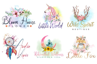 design elegant watercolor hand drawn feminine boho logo