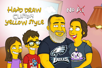 draw yellow cartoon portraits for couples and families