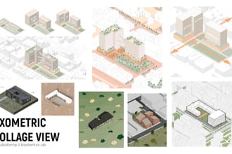 make an axonometric collage of your project with environment