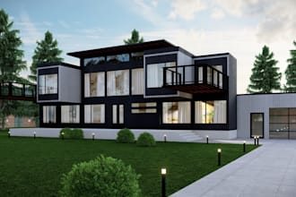 design shipping container home plan, blueprint, 3d rendering