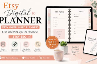 design etsy hyperlinked planner, etsy digital journal, digital planner, calendar