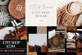 design etsy shop banner, etsy logo, etsy icon, thank you card  to sell product