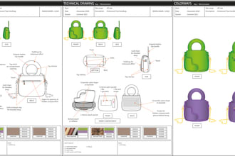 make gorgeous detailed bag illustration and tech drawing