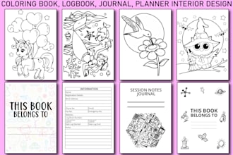 book interior design layout, KDP logbook, planner, journal, coloring book, etc