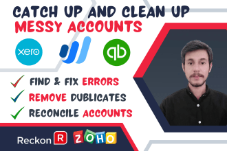 catch up, clean up messy accounts in quickbooks online, xero, zoho and wave