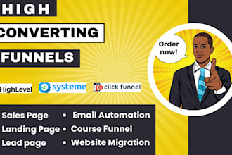 build sales funnel or landing page in systeme io, clickfunnels, gohighlevel