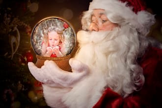 add an image of your children or family in a snow globe with santa