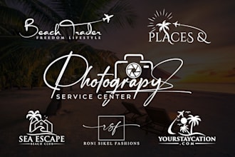 design travel and hotel signature, handwriting, photography and resort logo