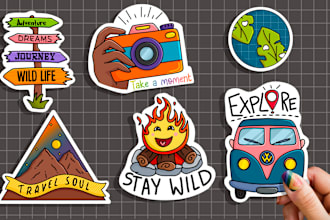 draw cartoon doodle stickers design in hand drawn style
