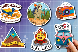draw cartoon doodle stickers, hand drawn designs for print