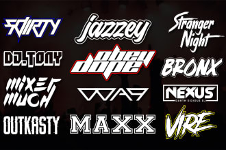 design typography dj rap band, music, record, and custom font logo